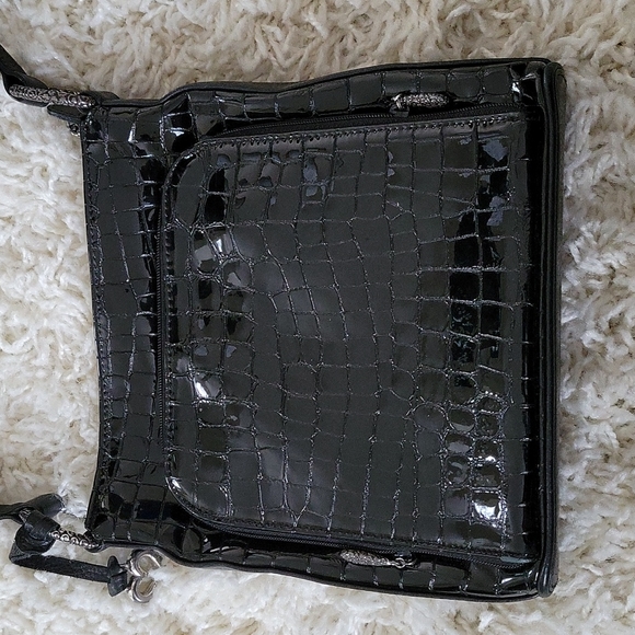 Brighton Black Patent Embossed Croc Sonny Shoulder Bag with Organizer - Picture 6 of 13